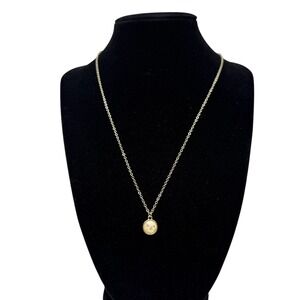 Gold Tone Cable Chain Necklace with Iridescent Opal-like Round Pendant Fashion